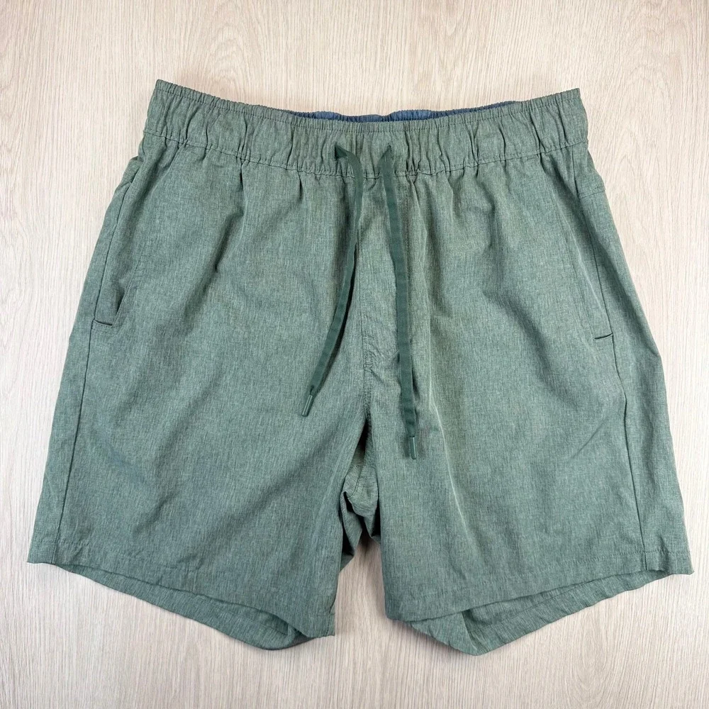 Eddie Bauer Mens Performance‎ Shorts Sage Green Heather Elastic Waist L EMS16095